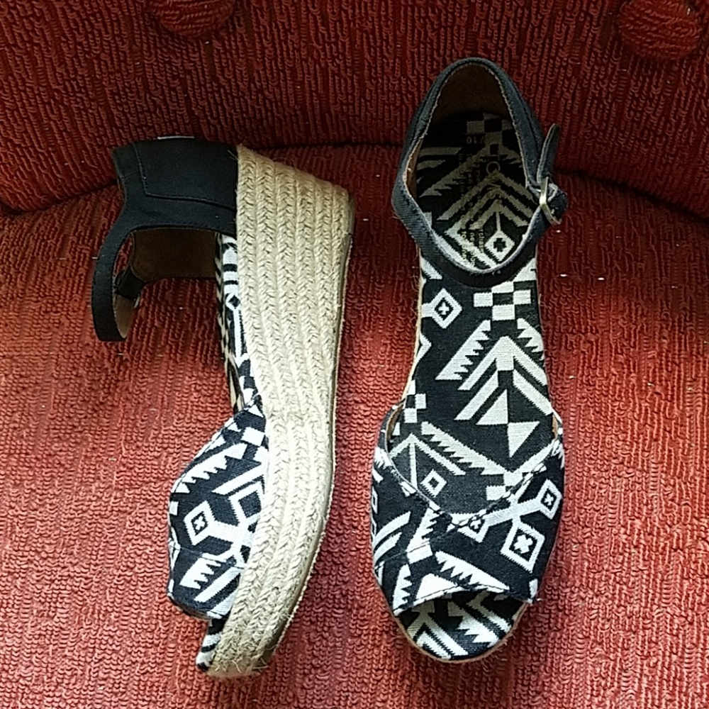 Toms Platform Wedges Black 10